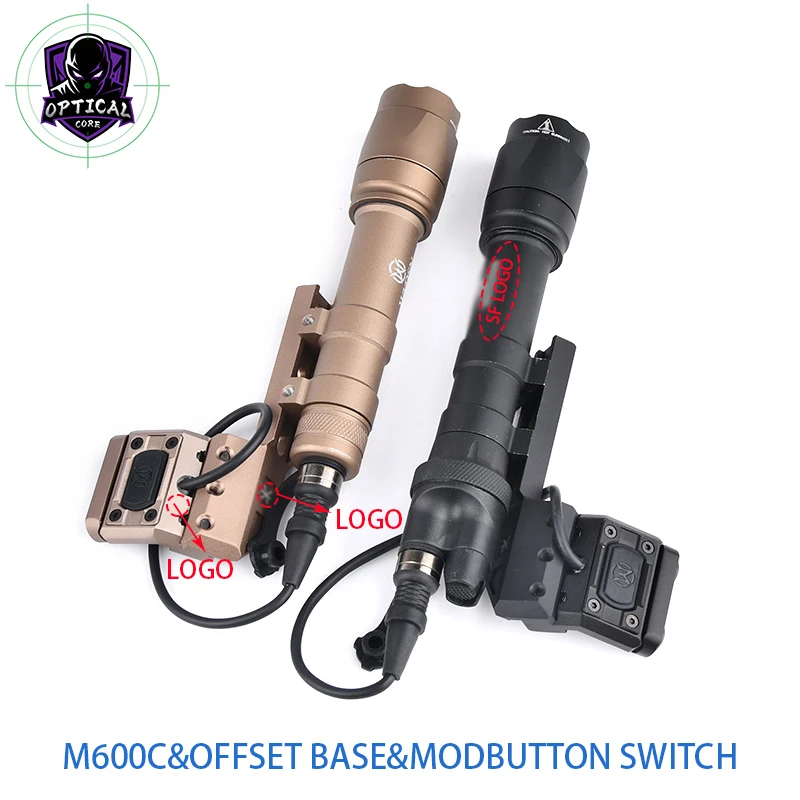 

M600C Tactical Flashlight White Weapon Light&Metal Offset Mount Base&Modbutton Switch SF Plug Hunting Airsoft M600 Lamp Set