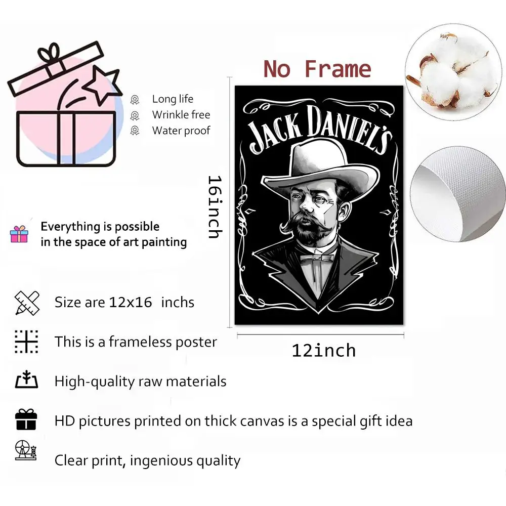 بارد J-JACK D-DANIELS القديم رقم. 7 لوحة الخط قماش HD ملصق جدار الفن الداخلي المدخل ديكور المنزل هدايا العيد #5