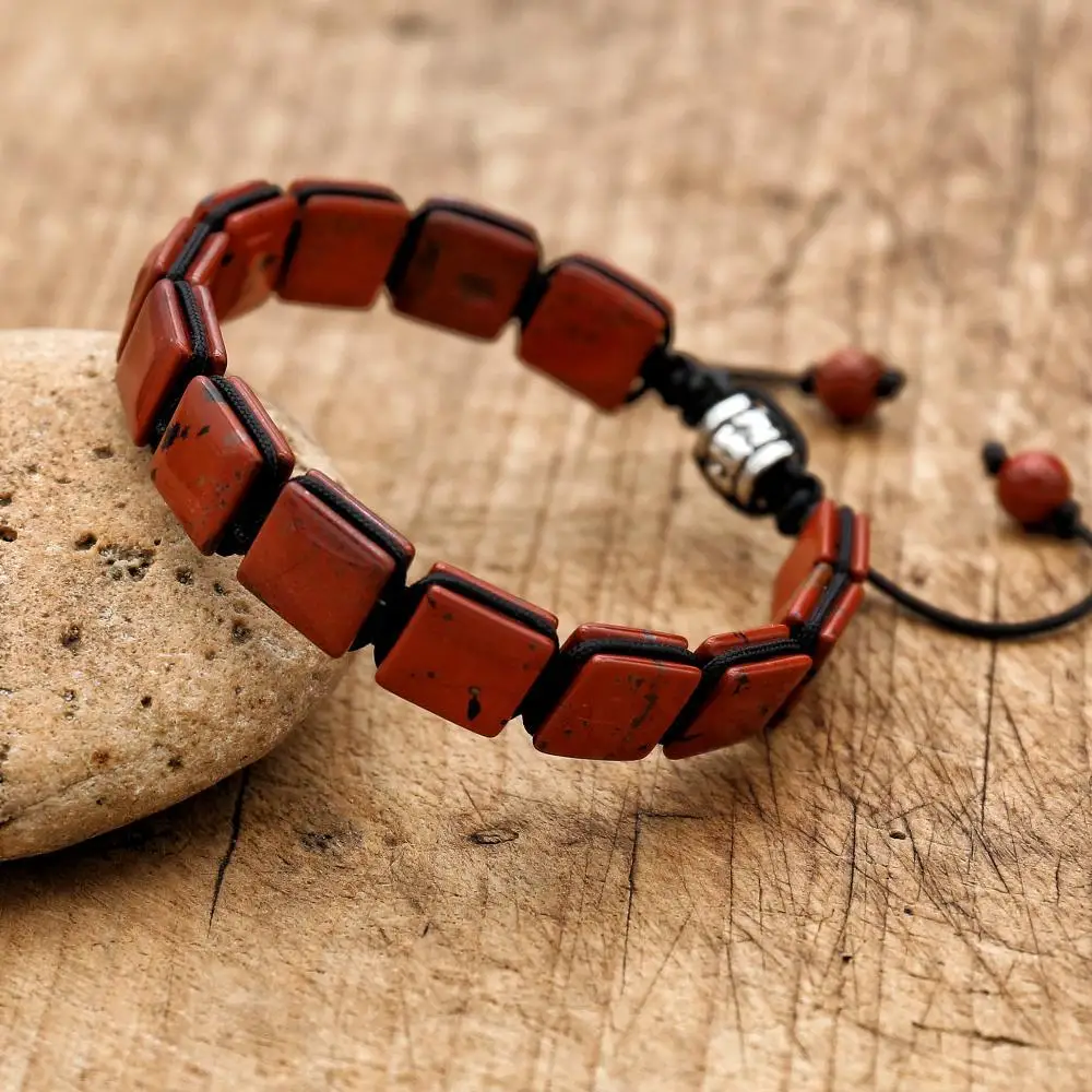 Handmade Natural Red Jasper Stone Beads Braided Bracelet Bohemia Man Women Friendship Yoga Charm Bracelet Bangle Jewelry