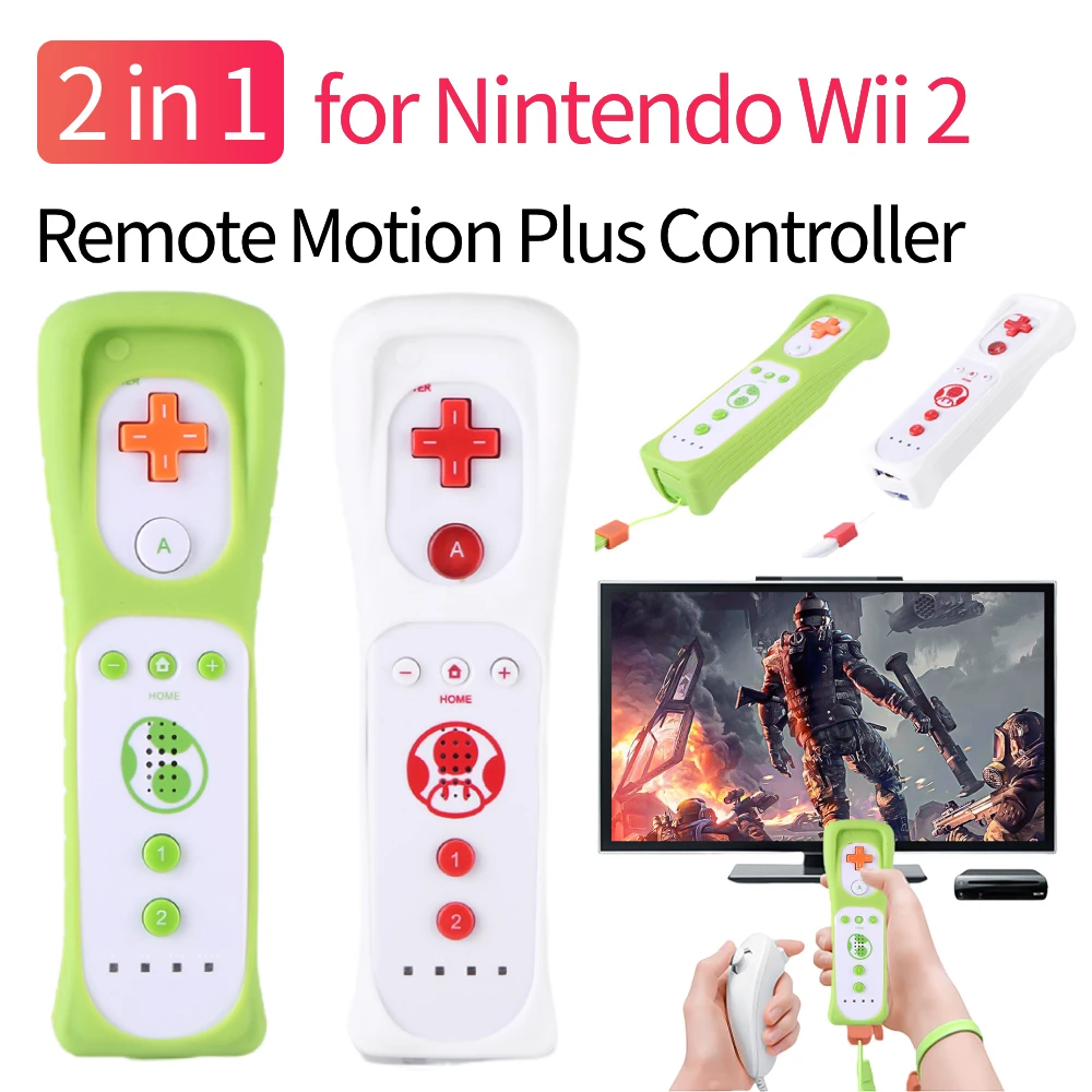 2 in 1 Wireless Gamepad with Silicone Case Motion Plus Wireless Gamepad Controller for Nintendo Wii 2 for Nintendo Wii/Wii U