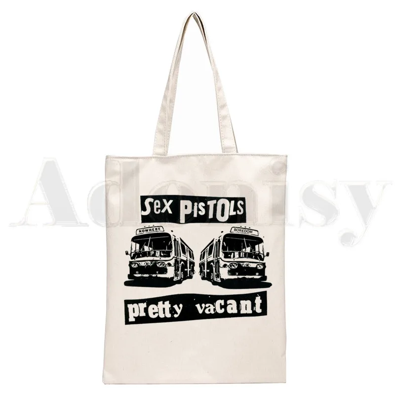 Bolso de mano con estampado de pistolas sexuales para mujer, bolsa de lona elegante con estampado de música, banda de Rock Retro, Nostalgia, bolso de hombro informal para ir de compras