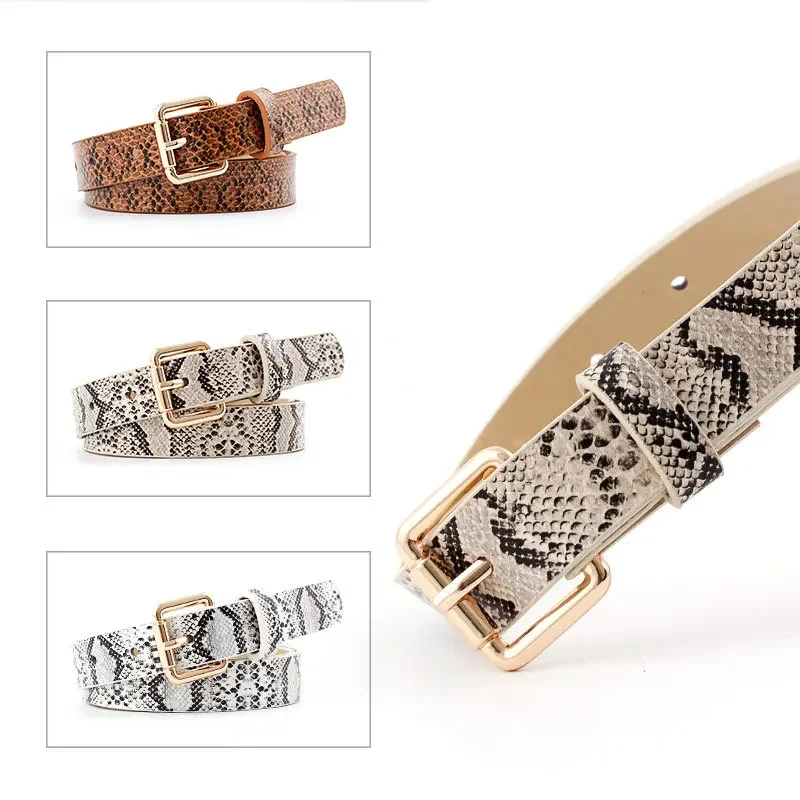 105x2.3cm High Quality lady Retro Pu Leather Snake skin texture Waist Belt Women Jeans、 dresses clothing paired with fine belt