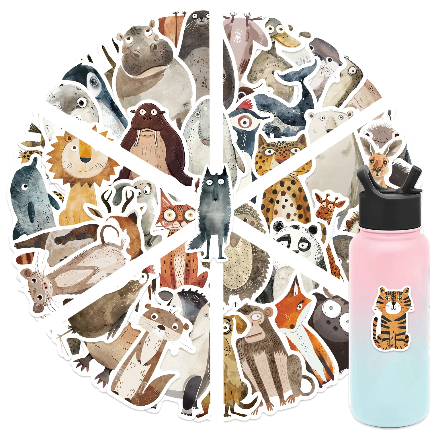 50 pezzi di animali strani dipinti ad acquerello adesivi cartoni animati creativi divertenti decorazione notebook chitarra tigre riccio squalo adesivo