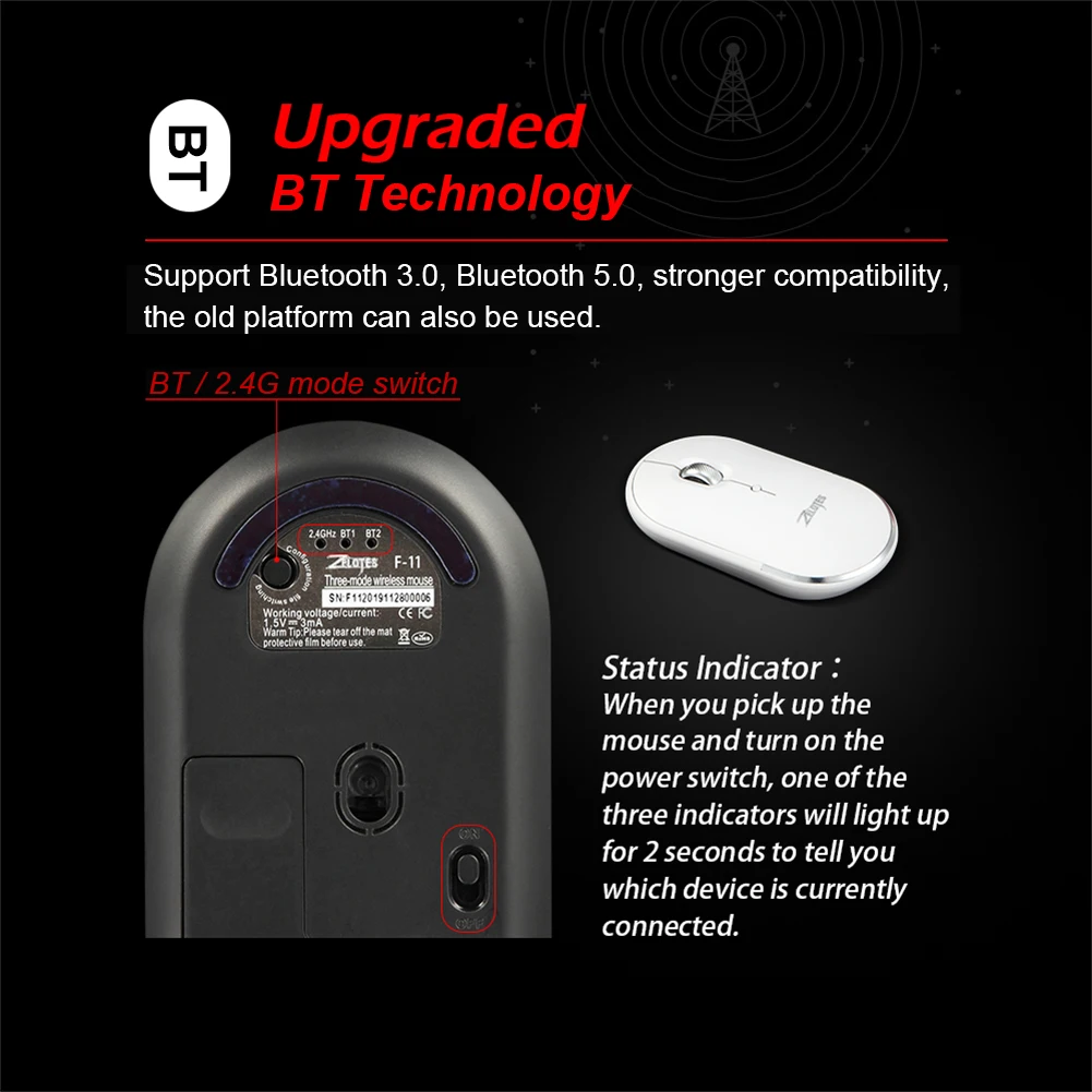 Ratón inalámbrico Compatible con Bluetooth y ratón silencioso de 2,4 GHz, ratón óptico de 2400 DPI para ordenador portátil y Macbook