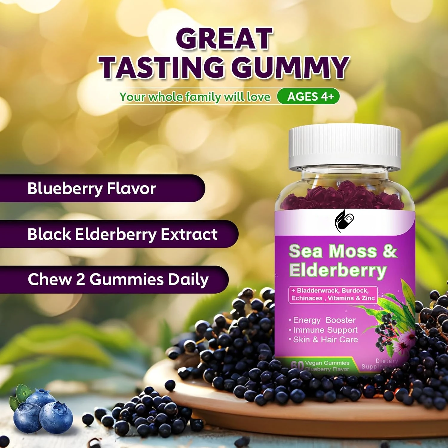 Sea Moss Gummies – with Zinc + Vitamin C, D, Burdock and Bladderwrack for Thyroid & Detox Health Support, Digestive System