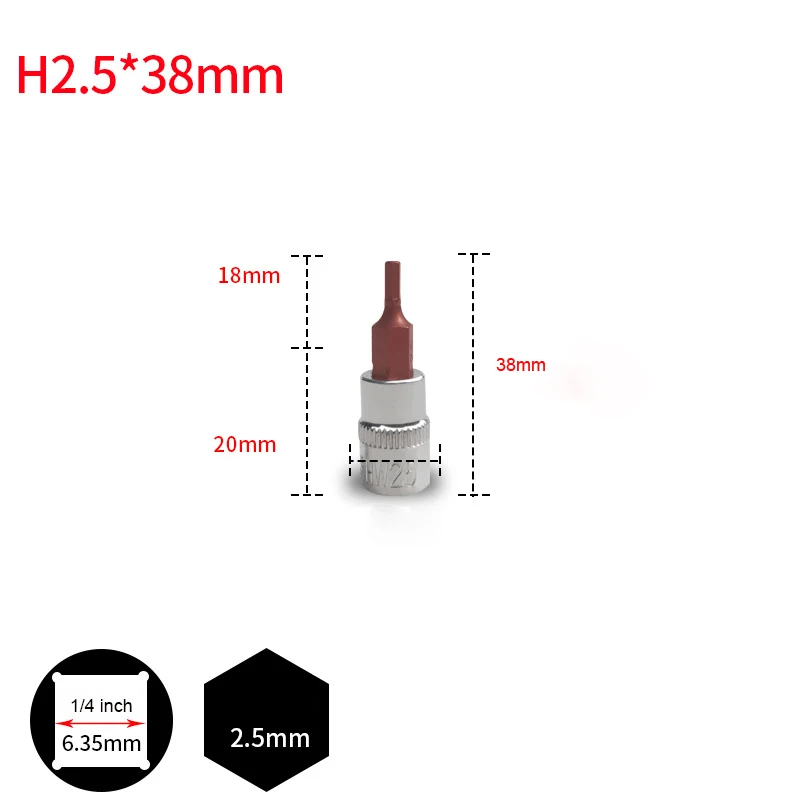 

10pcs 1/4 Inch Drive Hex Bit Sockets H2.5 Metric Screwdriver Bit Sockets Hand Tools Socket Joint Hexagonal