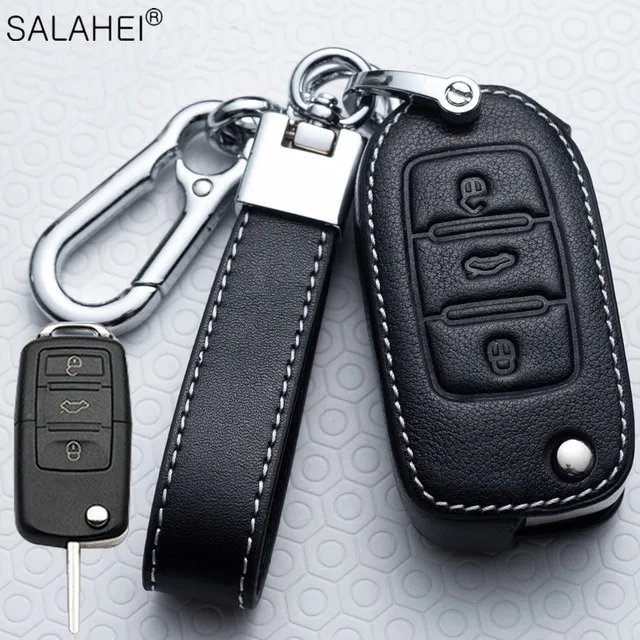 

Leather Car Key Case Cover Shell For Volkswagen VW Polo Golf Passat Tiguan Beetle Caddy T5 Up Eos Skoda Octavia Seat Leon Altea