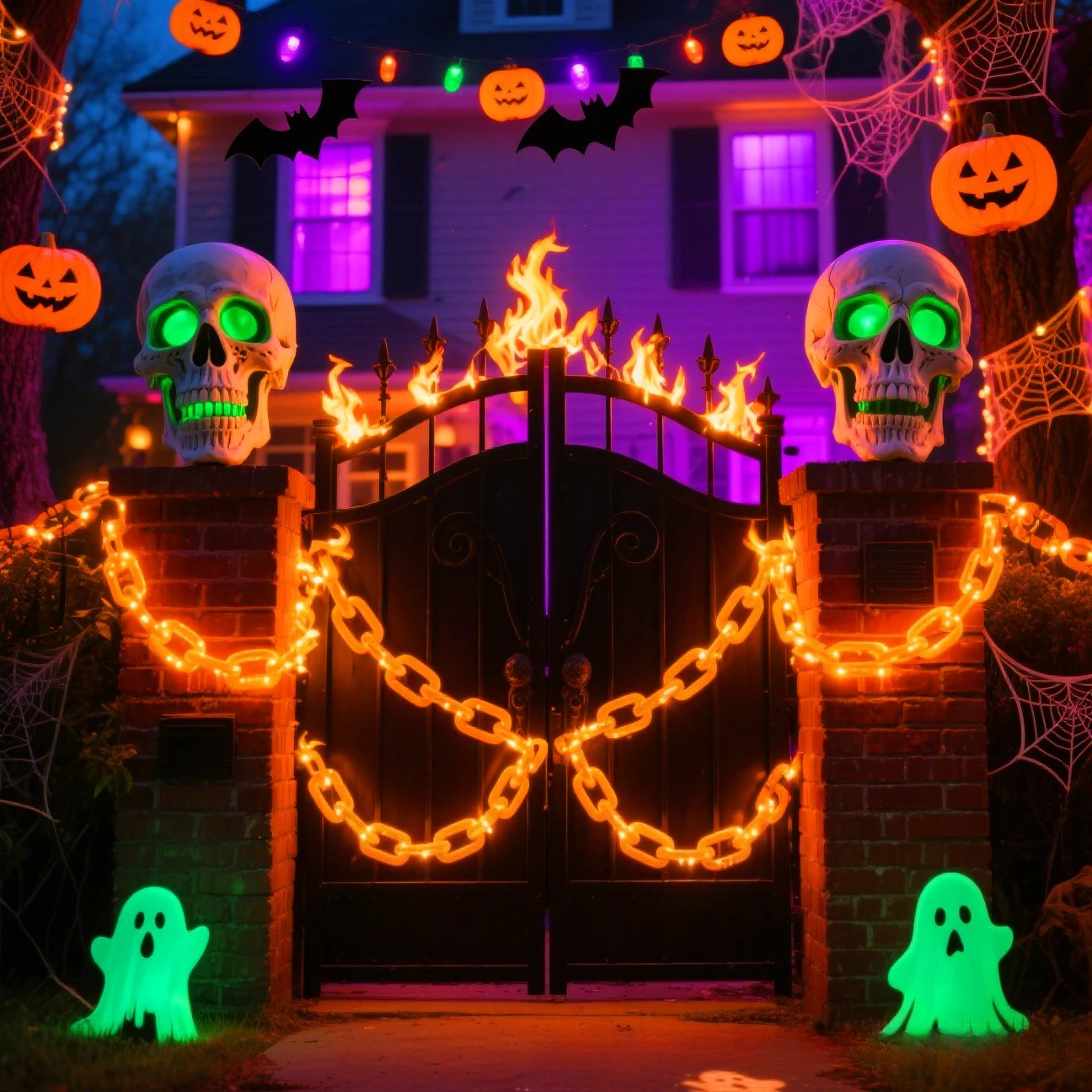 1.5M  3M Halloween Chain Lights Skull Skeleton Terror Atmosphere Prop for Haunted House  Garden Porch Party Home Courtyard