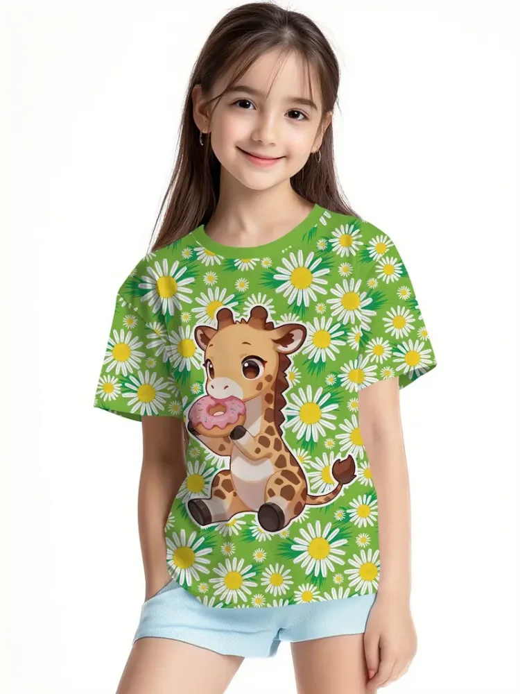 

Girls' Summer Clothes Cartoon Cat T-Shirt Girls Clothes 5 to 6 Years Tops Children Boy T-Shirt Short Sleeve Casual Kids Clothes