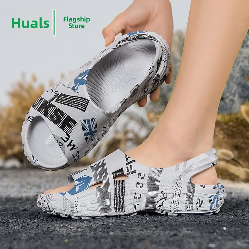 Men's Summer Outdoor Sports Sandals Anti-Slip Wear-Resistant Beach Walking Fishing Water Shoes Low Top Korean Style EVA