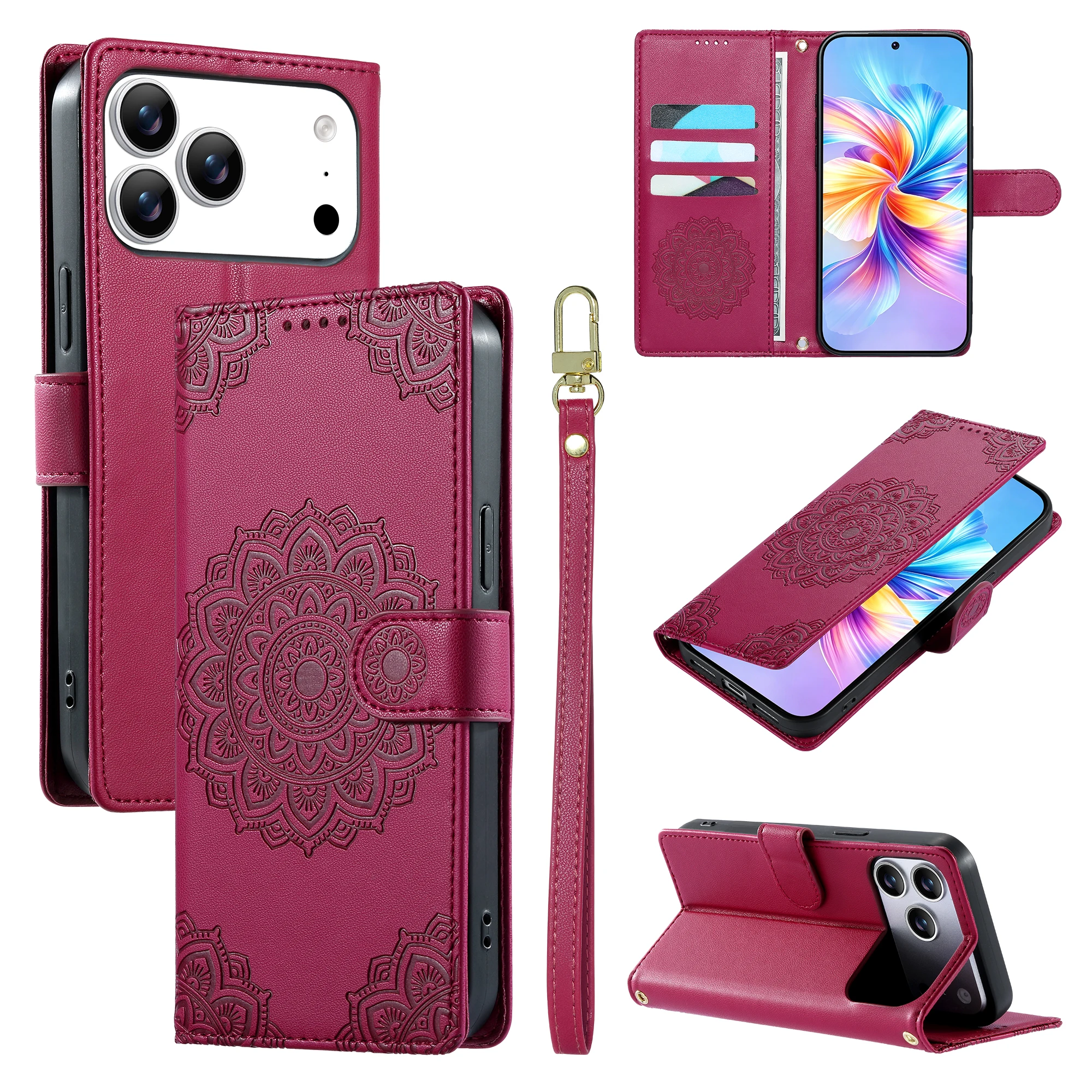 Totems Crossbody Leather Flip Case For Samsung Galaxy Wide 6 5 Quantum 4 Buddy 3 Jump 2 M40s M23 M13 M12 Lanyard 3 Cards Cover