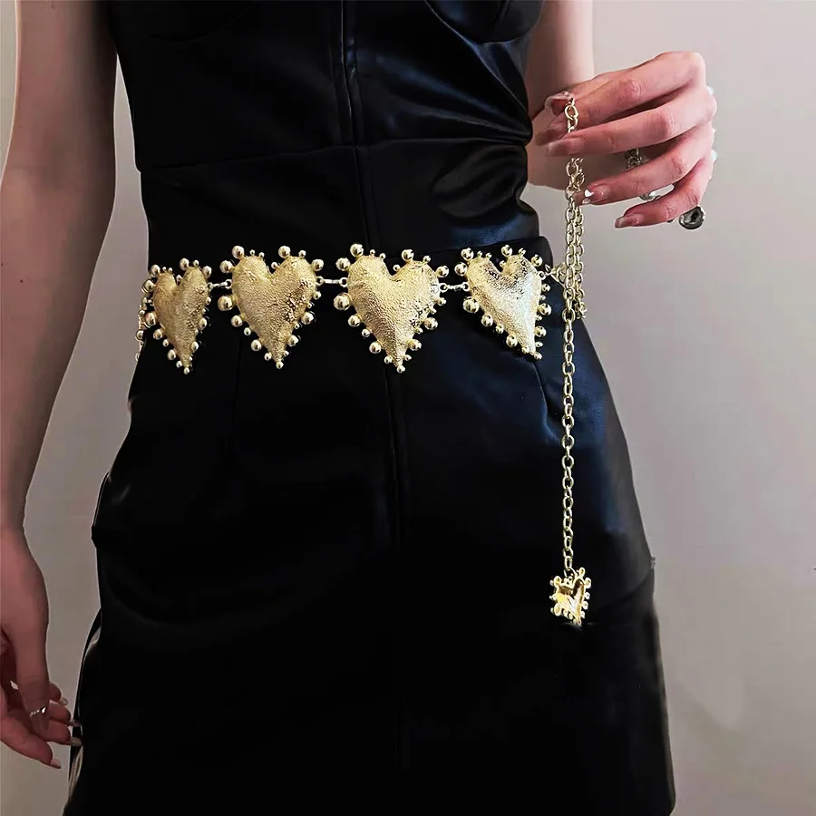 고품질 무거운 디자인 세련된 복고풍 금속 큰 심장 허리 체인 섹시한 바디 체인 향신료 드레스 정장 액세서리