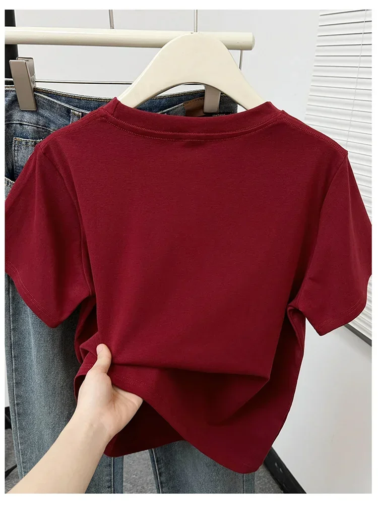 2026 Sommer Neue Hochwertige Lässige T-Shirts Sexy Kurzarm Modischer Trend Einfarbige Damenkleidung Y2k Tops – Detail 30