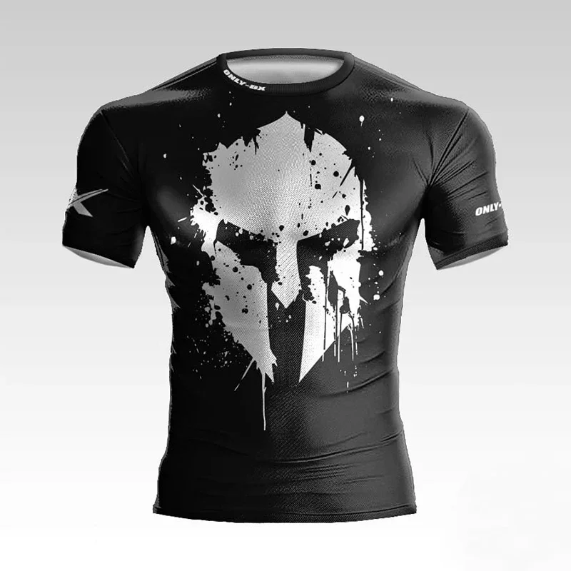 3D Printed Warrior Helmet Workout T-shirt Fun Sports Shirt High Quality Men's Short Sleeve Muscular Men Tough Guy Short Sleeve