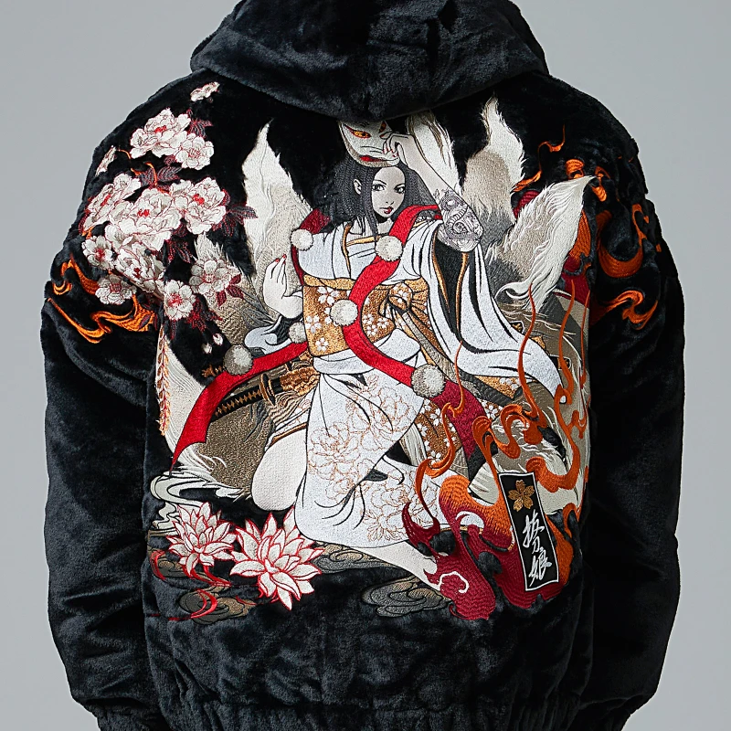 NEW Thickened Jacket with Hood and Personalized Embroidery of Sword Girl Heavy Industries, Warm and Fashionable for Winter 2023