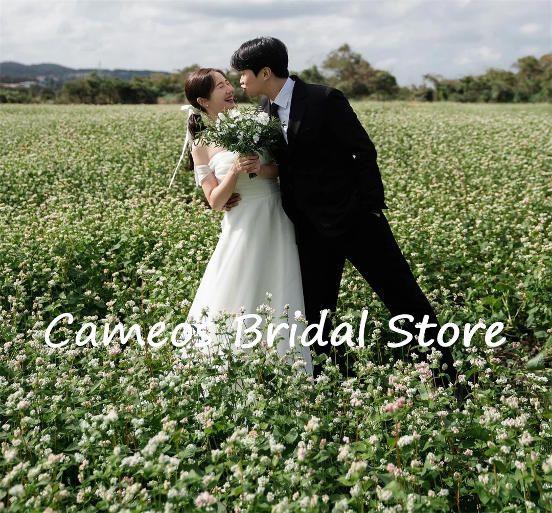 

2023 Off-Shoulder Ivory Korea Bride Dresses Pleated 웨딩드레스 Wedding Dress A-Line Organza Ruched Evening Dress Ivory Bridal Gown