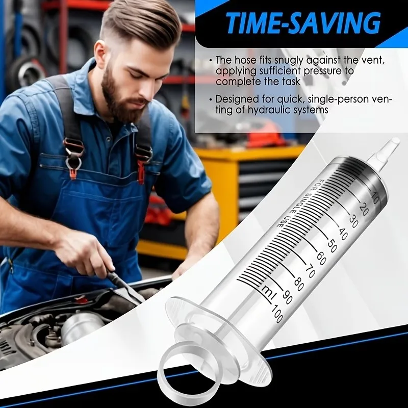 9-teiliges Auto- und Motorrad-Entlüftungsset für hydraulische Scheibenbremsen und Kupplungen, 100ml Multifunktionale Bremsflüssigkeits-Extraktions- und Befüllungsspritze mit Schlauchadapter Reparaturset – Detail 3