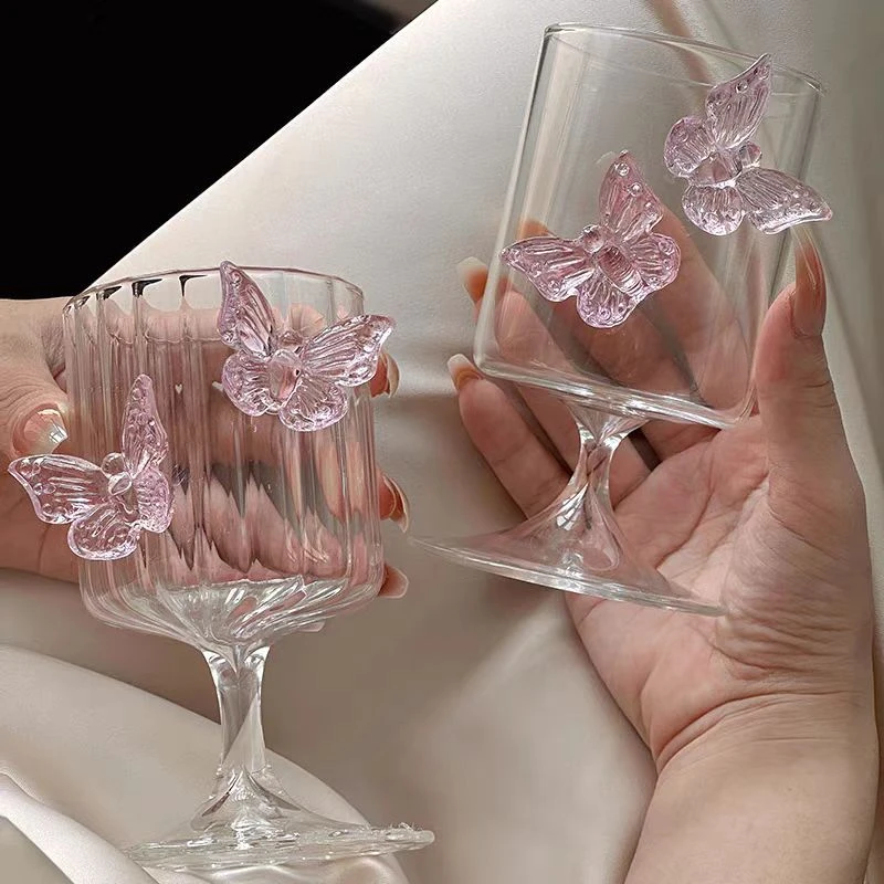 Glass Decanter Pink Butterfly Decor Elegant Goblet Wine Decanter Home Party Women\'s Wine Glass Dining Table Kettle Drinkware