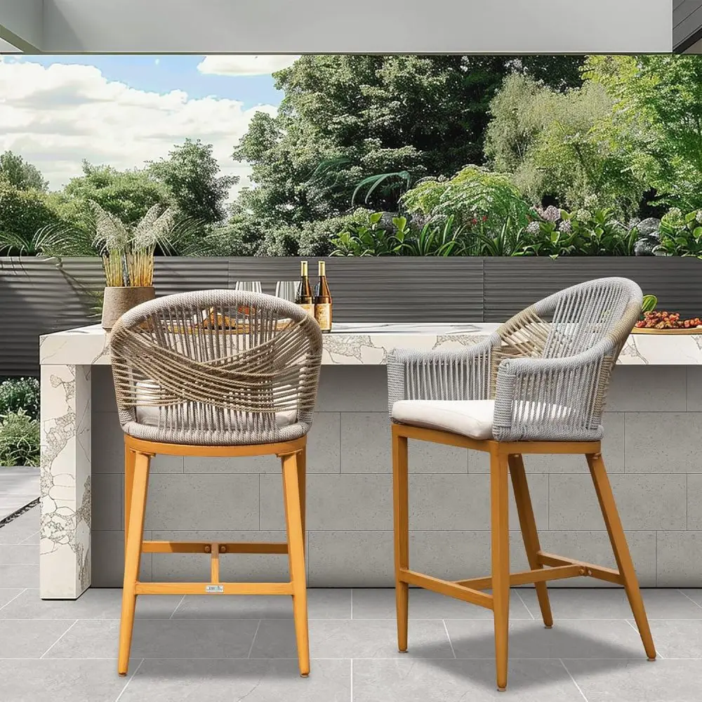 

Outdoor Counter Height Bar Chairs with Cushion Tall Bar stools Modern Textilene Rope Boho Barstools for Garden camping chair