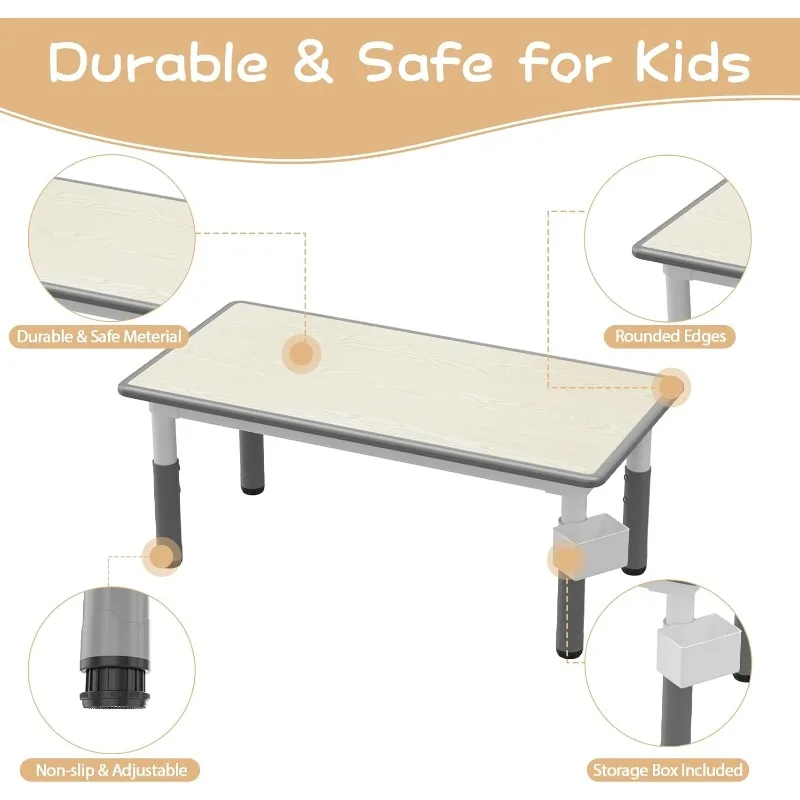 GAOMON Kids Table and 6 Chairs Set with Storage Box,Height Adjustable Toddler Table and Chair Set for Ages 2-10,Graffiti Desktop