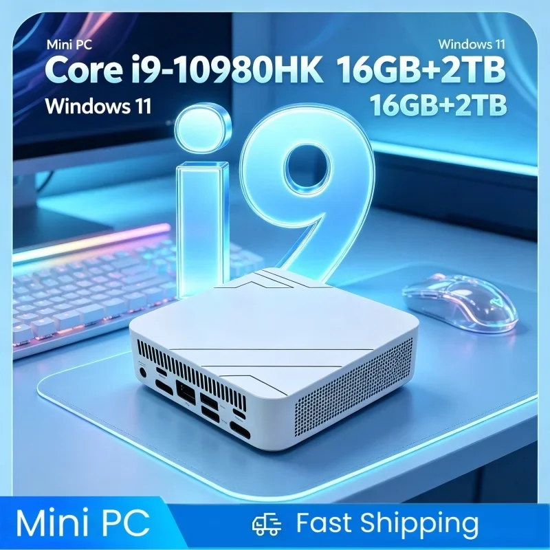 High Performance White Angular Geometric Mini PC Intel Core i9‑10980HK 32GB RAM 1TB SSD 4K Gaming Office Household Computer