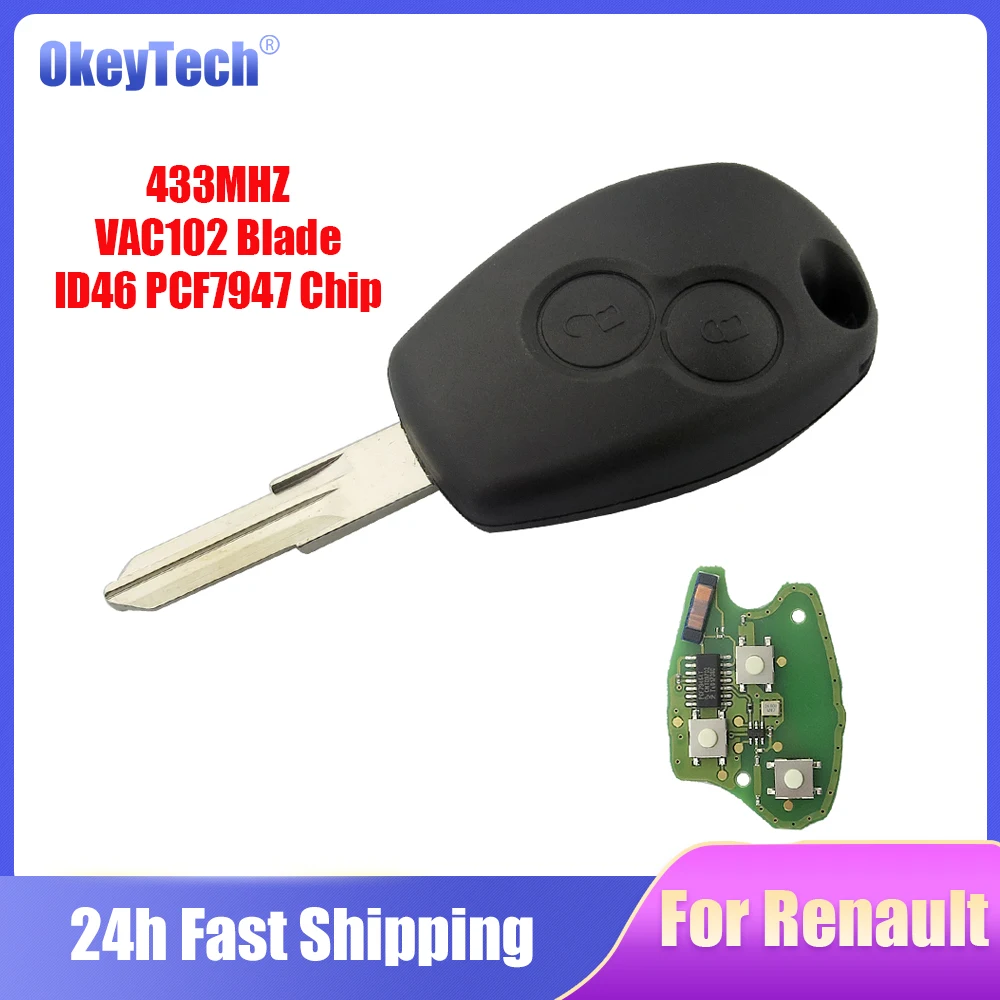 

OkeyTech Car Remote Key For Renault Megane Clio Sandero Duster Kangoo Logan Modus ID46 434 Mhz Replace Smart BLank Key VAC102