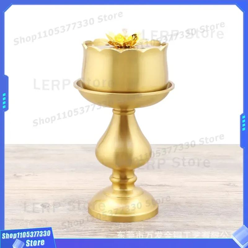 Brass Oil Lamp Buddhist Offering Supplies Lotus Butter Light Body Ornament for Temple Rituals Wholesale Magic Utensils