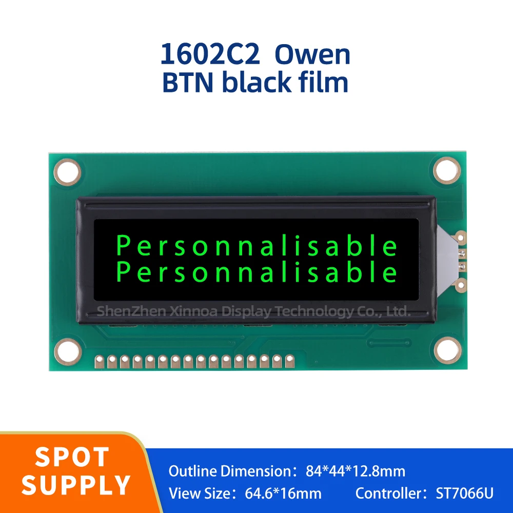 

Support Customized BTN Black Film Green Text 1602C2 LCD European Character Display 84X44MM Multiple Font Character Screen