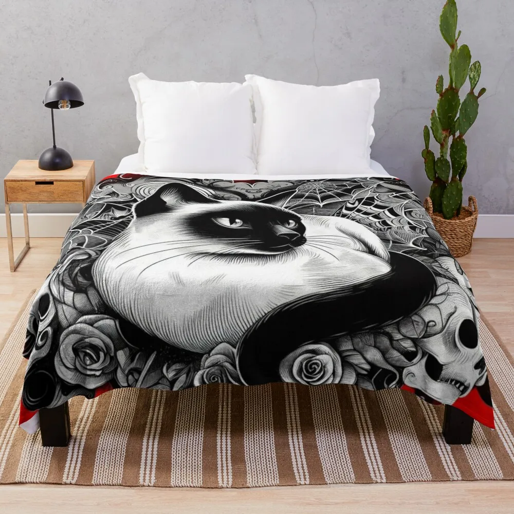 

Goth siamese cat Red Throw Blanket warm winter Sofa Throw Blankets