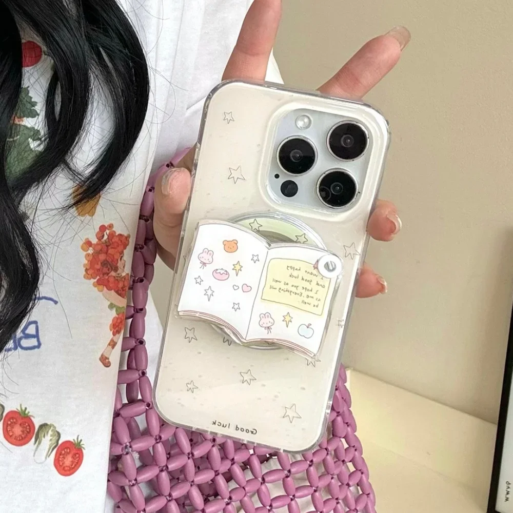 

Корейское милое 3D зеркало для макияжа с книгами для Magsafe Griptok, держатель для телефона, подставка для кольца на палец, поддержка IPhone 17, кронштейн для девочек