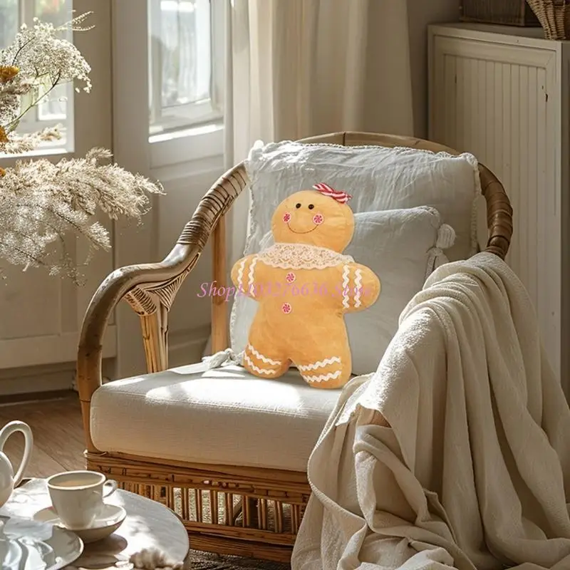 R6FD Soft Christmas Theme Plush Toy Gingerbreadman Almohada lanzamiento para cama Sofá Silla decoración silla