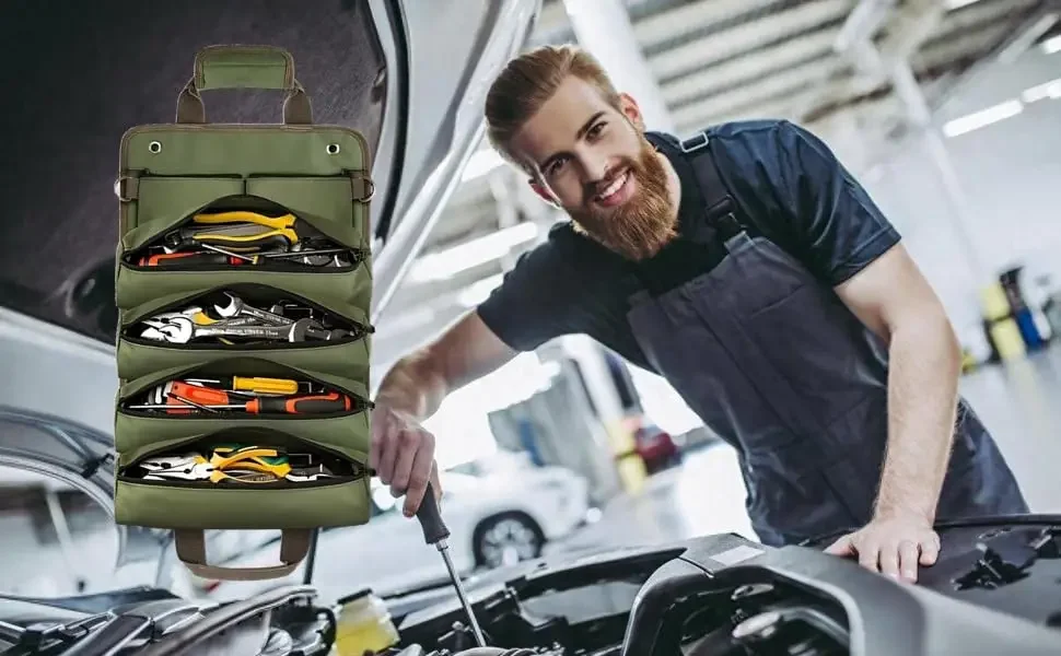 1-4 Stück Multi-Pocket Roll-Up Werkzeugtasche aus Oxford-Gewebe, tragbare Werkzeugaufbewahrungstasche, robuste Handtasche für Werkzeuge – Detail 5