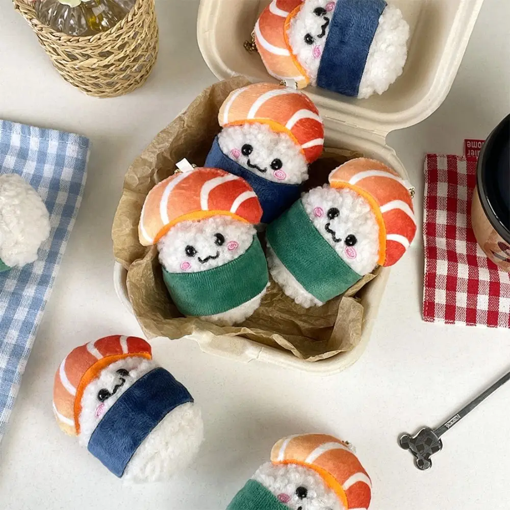 Creative Kawaii Salmon Keychain Cartoon Plush Stuffed Sushi Bag Pendant Japanese Style Soft Rice Plush Keyring Couple