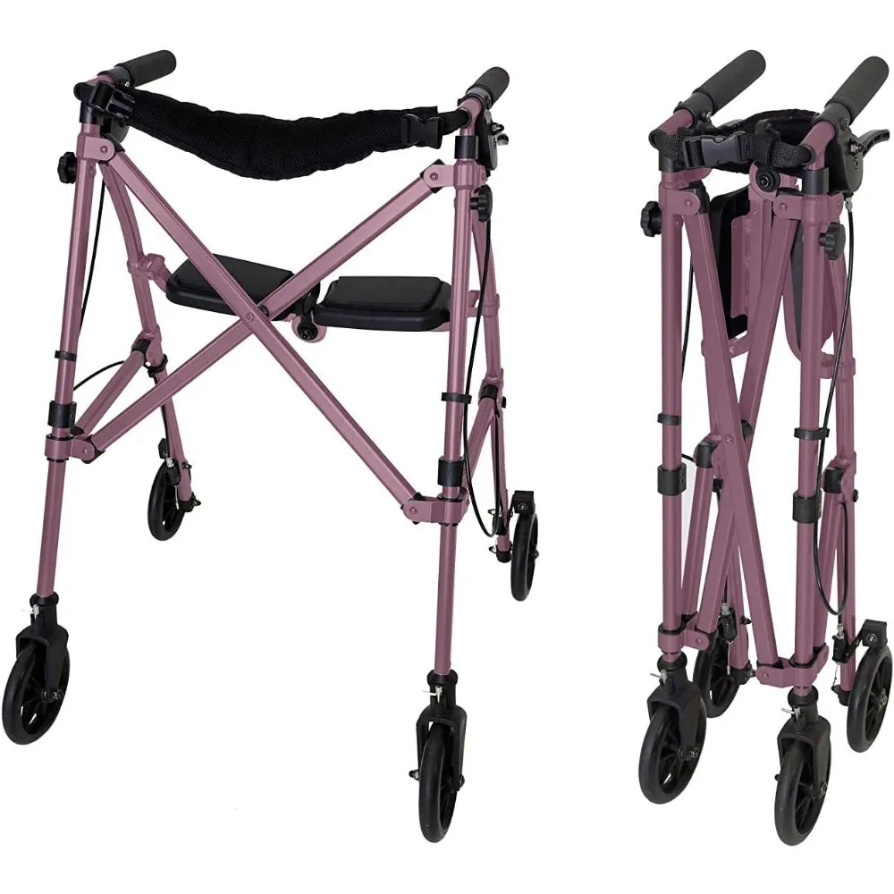 Lightweight Folding Space Saver Mobility Rolling Walker for Seniors and Adults 6-inch Wheels  Locking Brakes