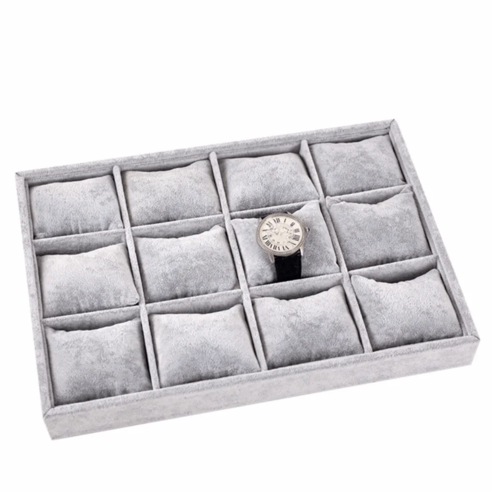 

Flannel Jewelry Display Trays 12 Adjustable Compartments Velvet Surface Bracelet Display Tray Adjustable Stackable