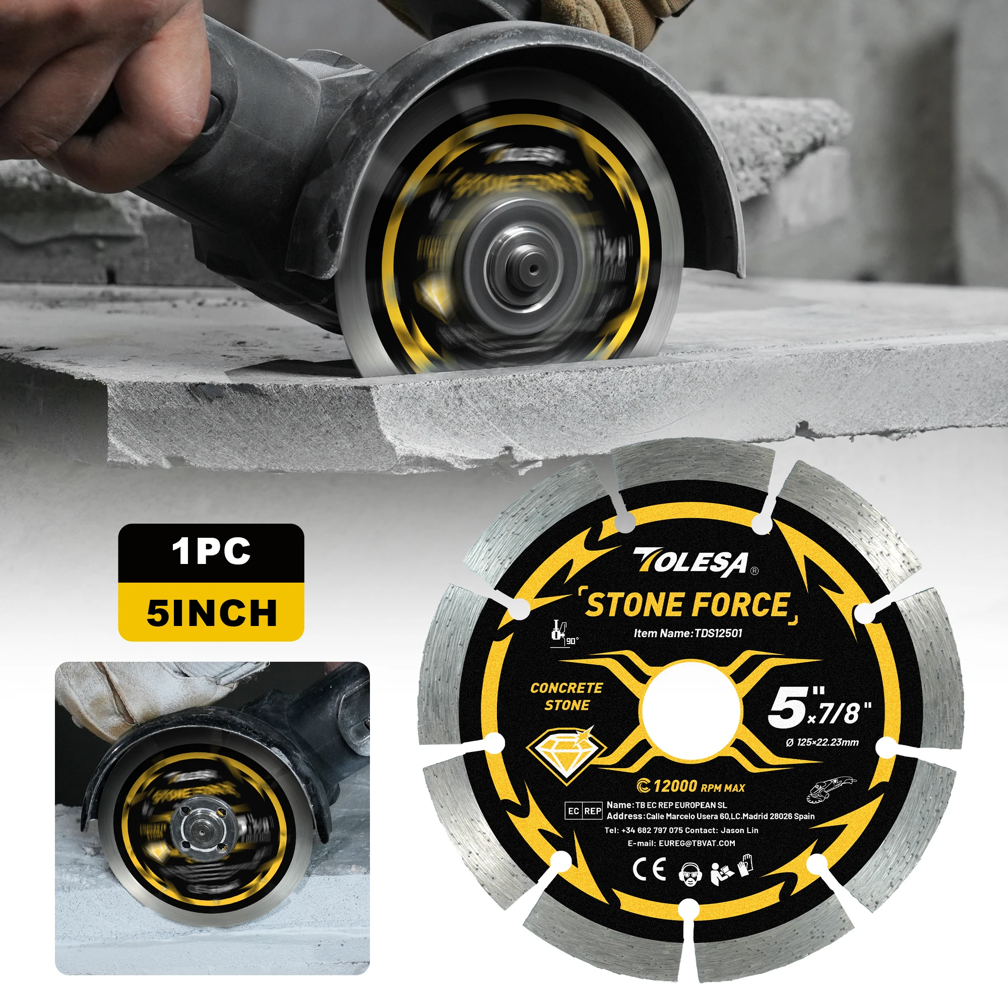 

TOLESA 1PC 125mm Segmented Diamond Blade Diamond Dry Wet Grooved Saw Blade Granite Marble Cutting Blade Concrete Stone Fast Cut