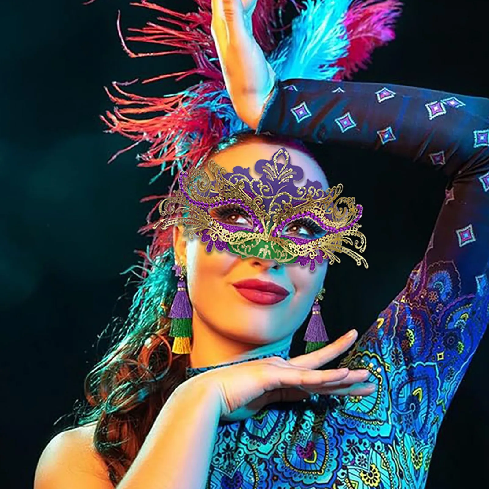 

Carnival Party Half Face For Women Holding Stick Bead Chain Sequins Dance Party Cosplay Masquerade Mask Womens Prom Props