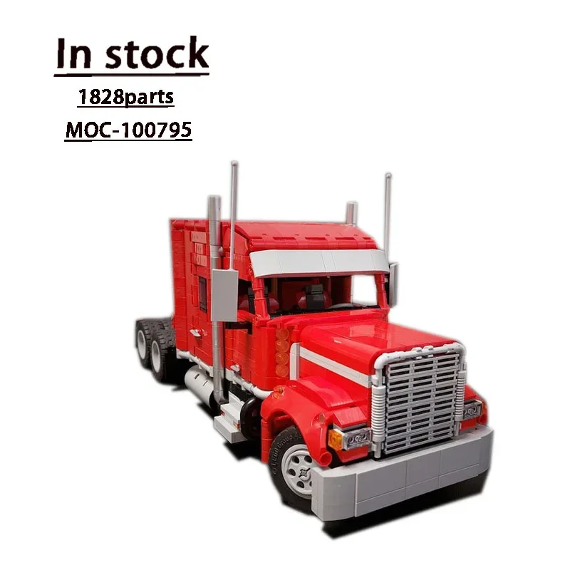 MOC-100795 Red New Style Cargo Truck Building Block Model 1828 Parts MOC Creative Boy Kids Birthday Building Blocks Toy Gift