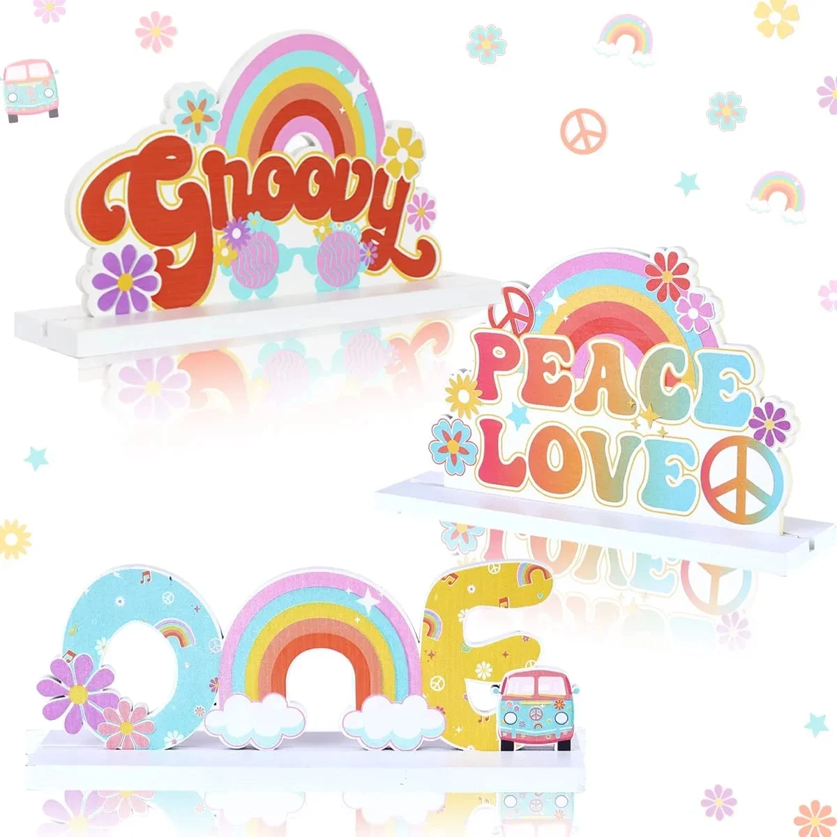 Groovy One Wooden Table Centerpiece, Baby Birthday Decorations, Peace Love Letter Signs, First Birthday Party, 3Pcs