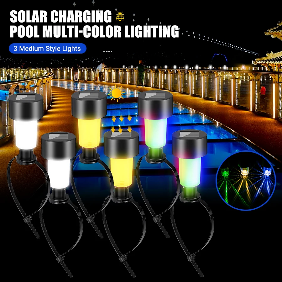 

6-12 шт. солнечные лампы для бассейна, водонепроницаемые солнечные лампы, украшение для забора для открытого бассейна, аксессуары для бассейна