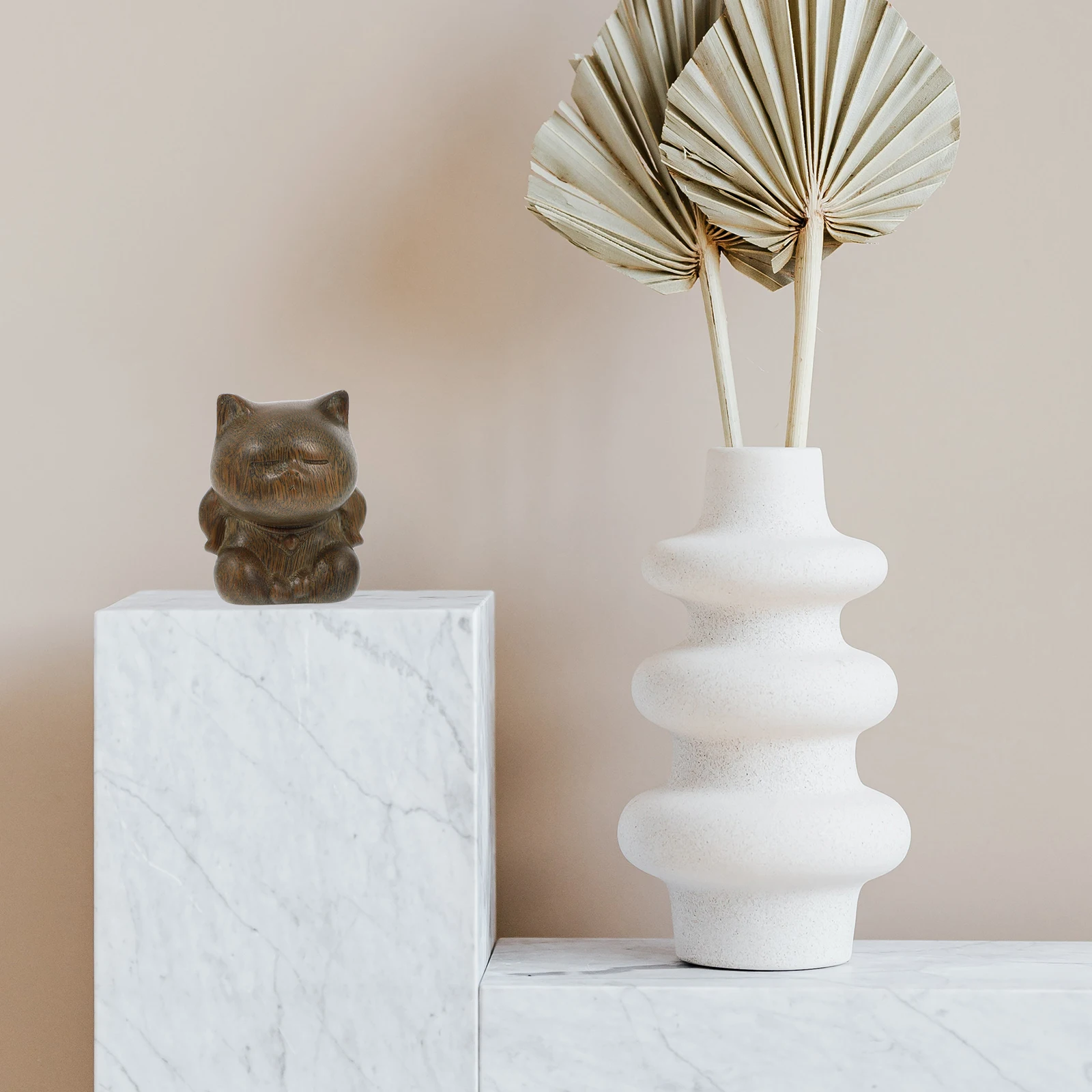 

Wooden Cat Figurine Craft Creative Desktop Decor Toy Animal Non Fading Indoor nament Small Statues Mini
