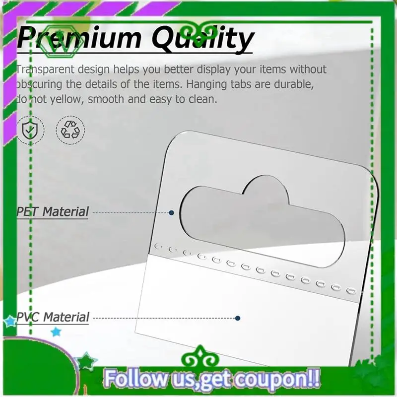 ABIK-Hang Tabs, 1000 Pcs Clear Sticky Hanging Tabs Slot Hole Self Adhesive Plastic Hang Tags, 4.5 X 3.5Cm