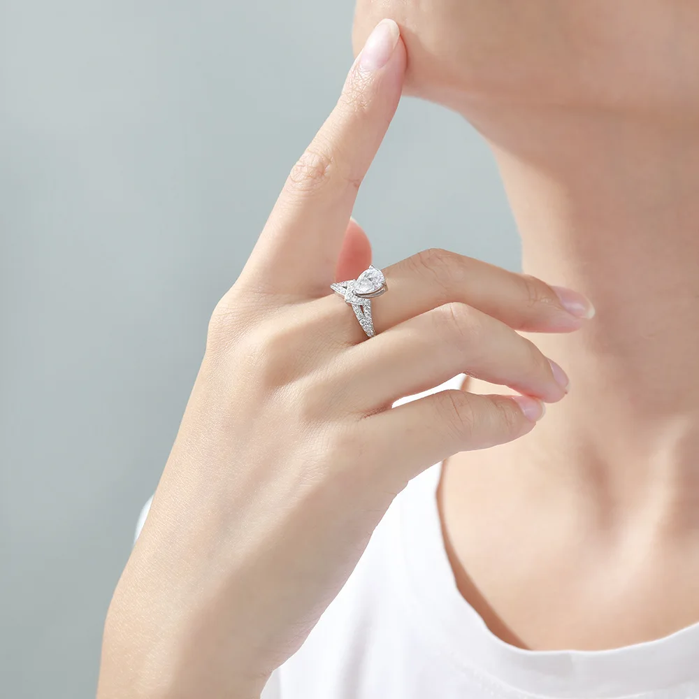 من المألوف s925 الفضة الاسترليني مطلي 18K الذهب PT950 البلاتين قطرة الماء تاج مجوهرات الأحجار الكريمة خاتم الماس خاتم الزواج