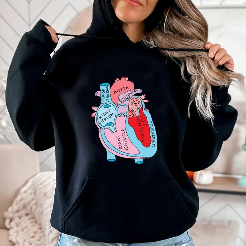 Vintage Heart Anatomy Hoodie Trendy Nurse Life Hooded Sweatshirt Sassy Anatomical Human Heart Cardiology Sweater