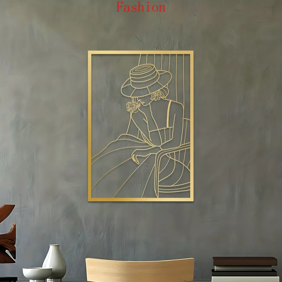 

Vintage Lady Metal Wall Hanging Art Modern Women Drawing Home Decor Black and Gold - Minimalist Abstract Female Single Line Art