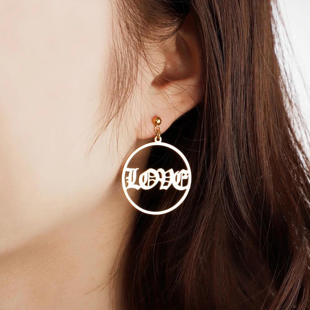 

Lateefah Customized DIY English Name Earrings Stainless Steel Ring Earrings Jewelry Women European and American Fashion Earrings