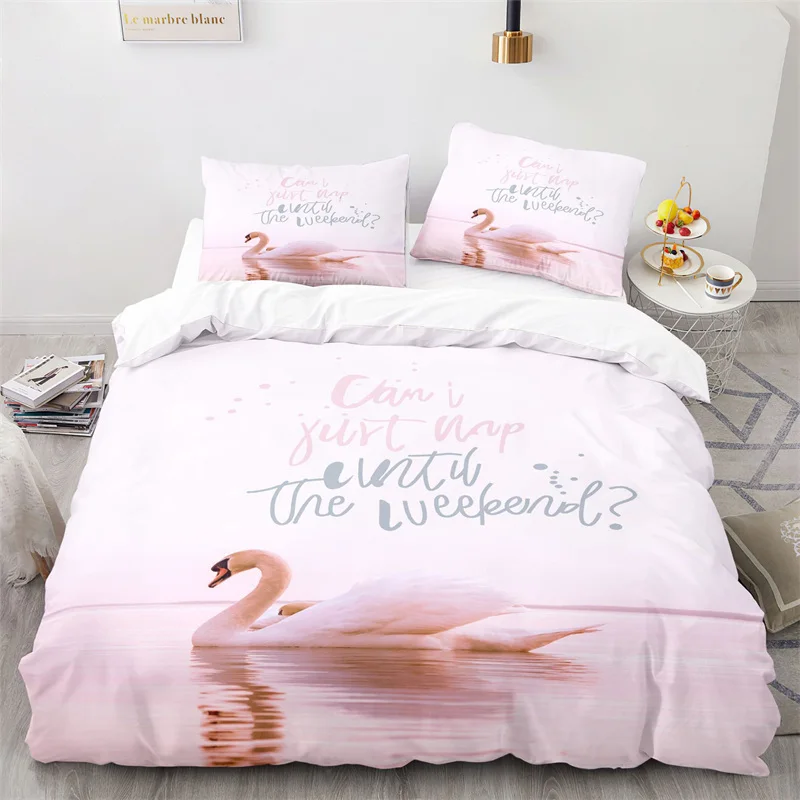 

Pink Swan Duvet Cover Cute Animals Print Bedding Set Romantic Eiffel Tower Beach Shells Quilt Cover Twin For Girls Teens Decor