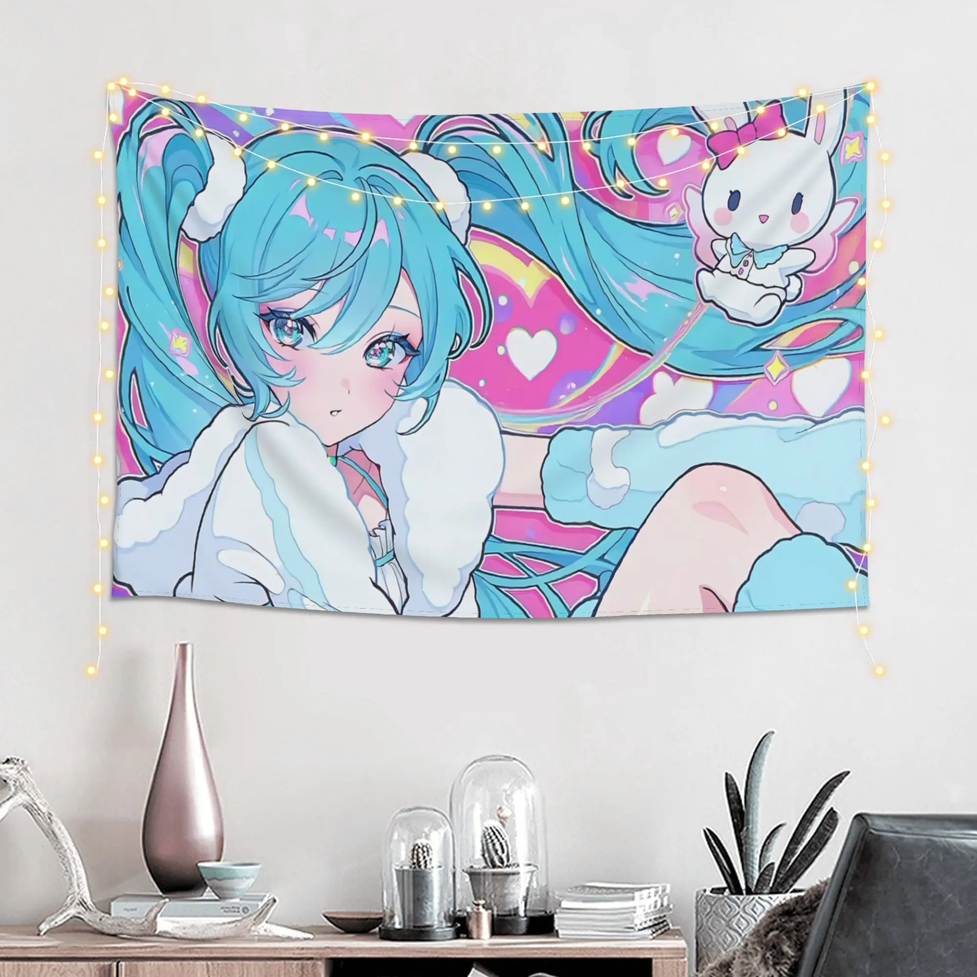 Customized Hatsune Miku Cutecore Tapestry  Wall Hanging Blanket Tapestry Home Decor Items Wall Decorations