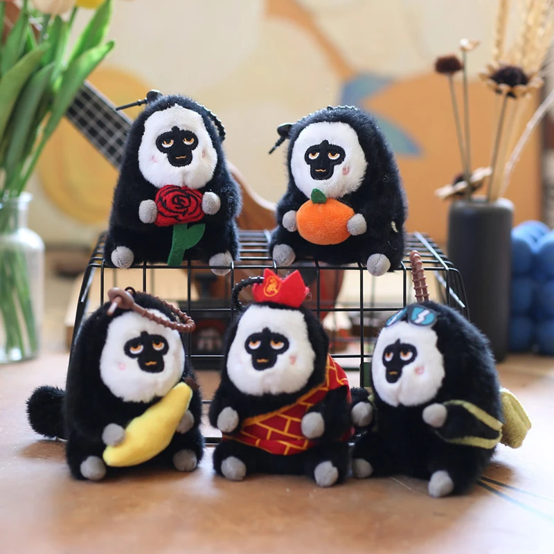 Cartoon White-faced Saki Plush Keychain Toy Chimpanzees Monkey Pendant Soft Stuffed Doll Keychain Backpack Key Ring Decor Gift