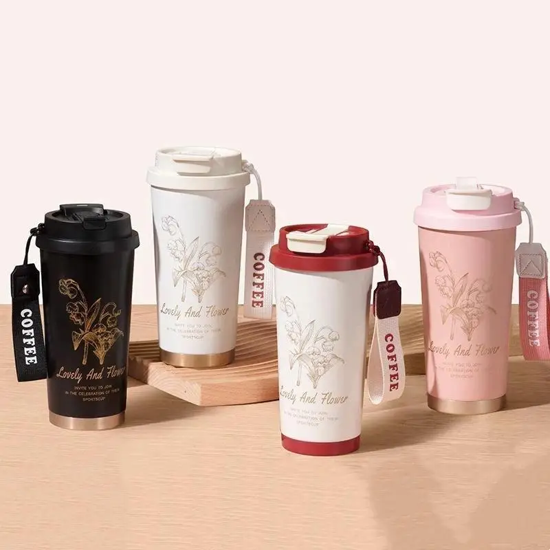 500ML Stainless Steel Insulated Coffee Mug Portable Thermal Cup Travel Mug with Handle Women Coffee Cold&Hot Cup Vacuum Flask